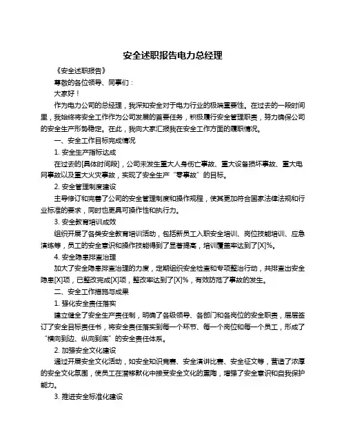安全述职报告电力总经理