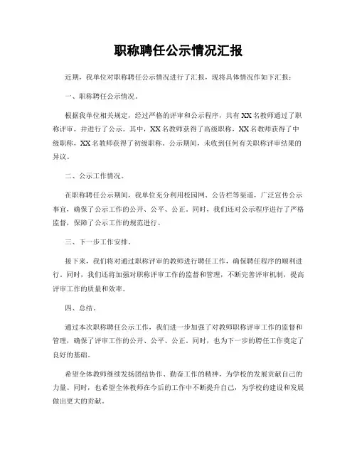 职称聘任公示情况汇报