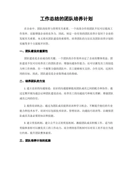 工作总结的团队培养计划