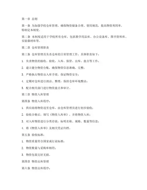 学校仓库管理制度及规定文件