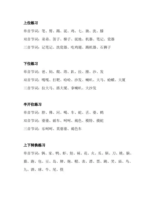 【构音训练】必练的词语表