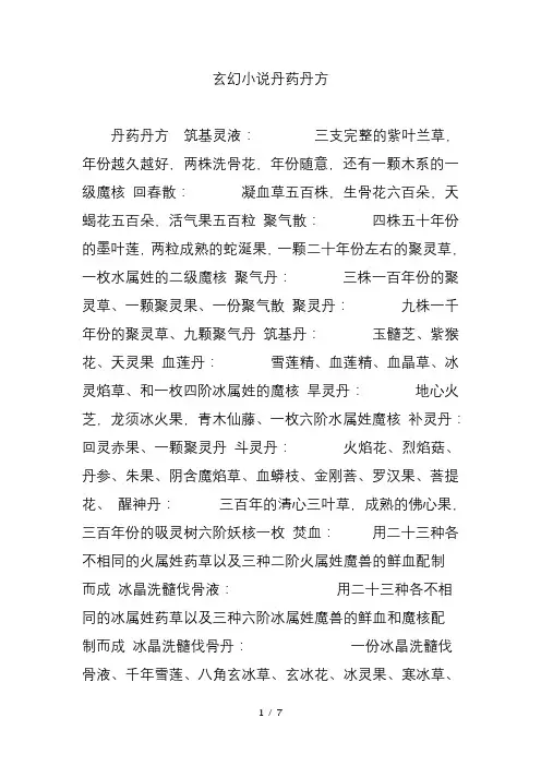 玄幻小说丹药丹方
