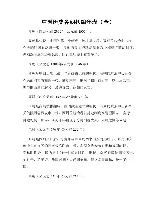 中国历史各朝代编年表(全)