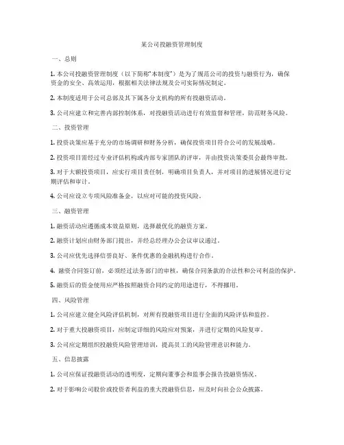 某公司投融资管理制度