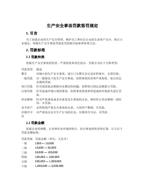 生产安全事故罚款处罚规定