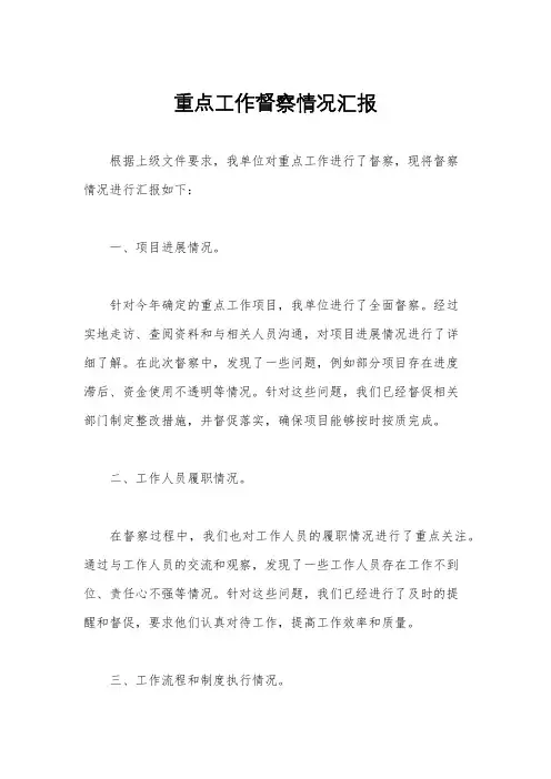 重点工作督察情况汇报