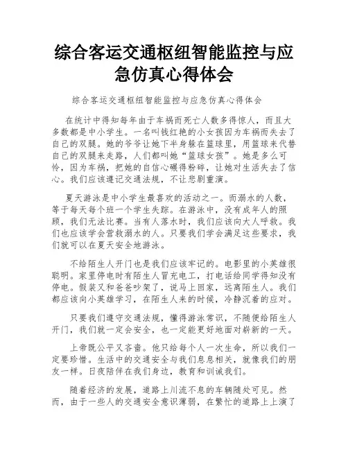 综合客运交通枢纽智能监控与应急仿真心得体会