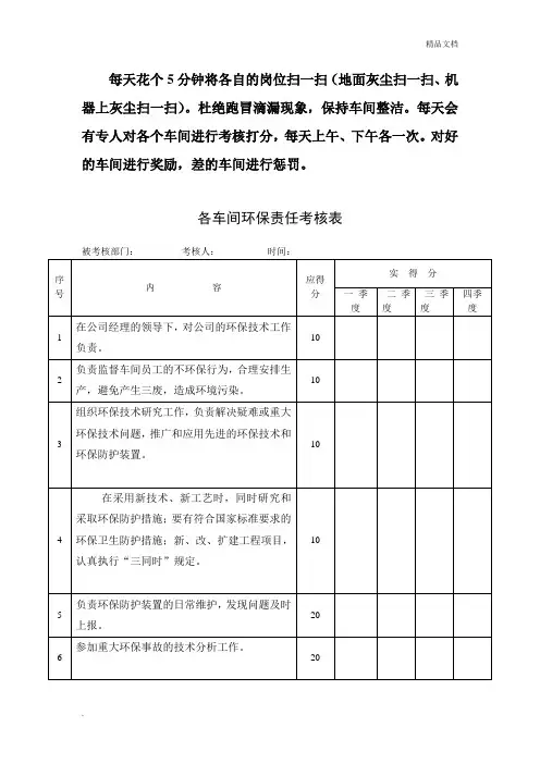 各车间环保责任考核表