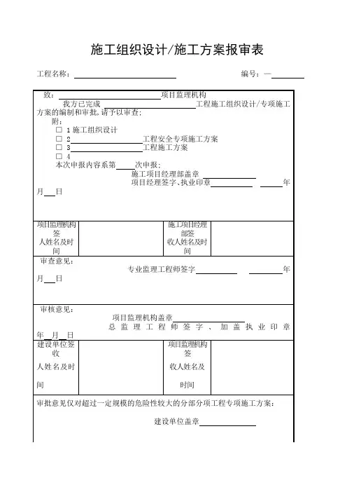 江苏监理用表施工组织设计施工方案报审表