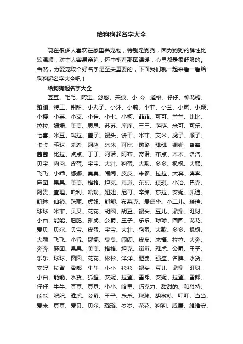 给狗狗起名字大全