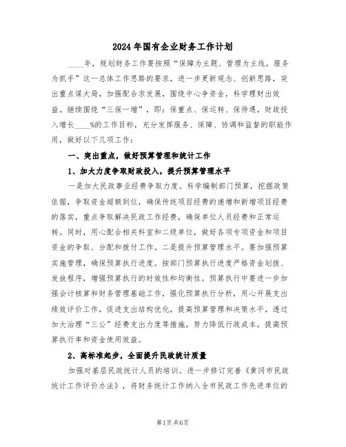 2024年国有企业财务工作计划（二篇）