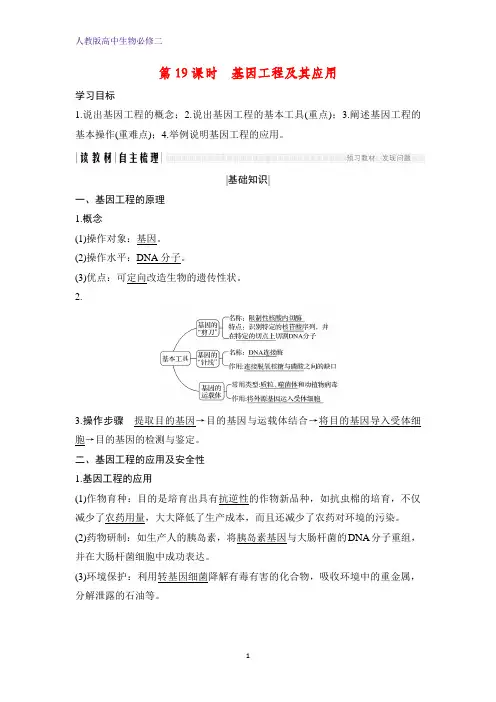 高中生物必修2精品学案：6.2 基因工程及其应用