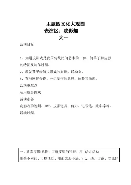 幼儿园活动主题四3 表演区 皮影趣