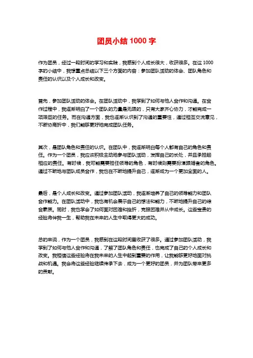 团员小结1000字