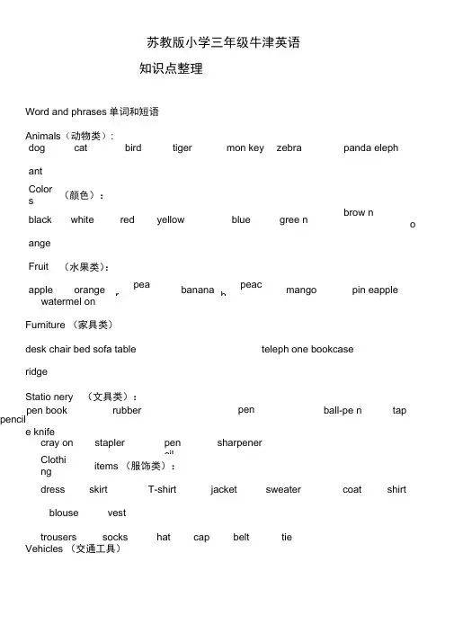 苏教版小学三年级牛津英语知识点整理(良心出品必属精品)