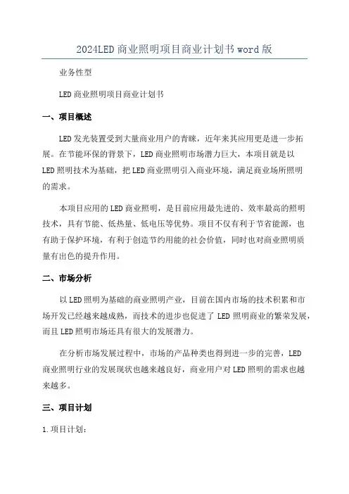 2024LED商业照明项目商业计划书word版
