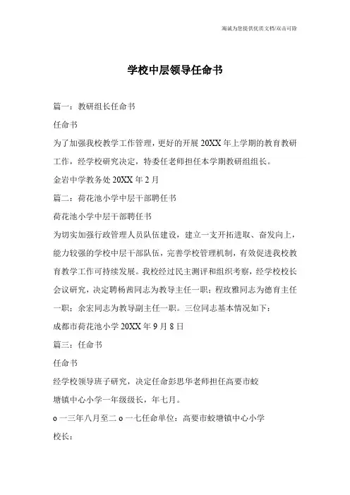 学校中层领导任命书