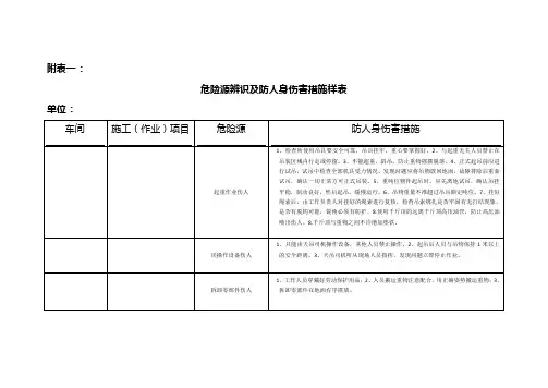 危险源辨识及防范措施样表