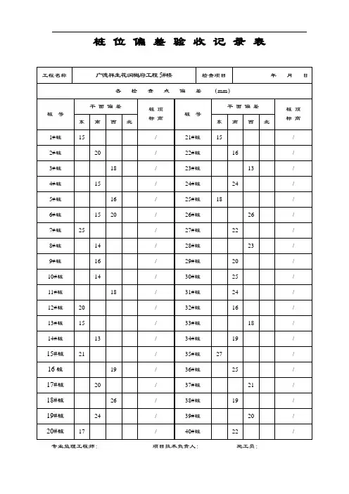 桩位偏差验收记录簿表格