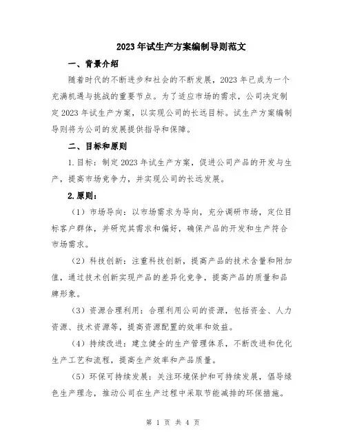 2023年试生产方案编制导则范文