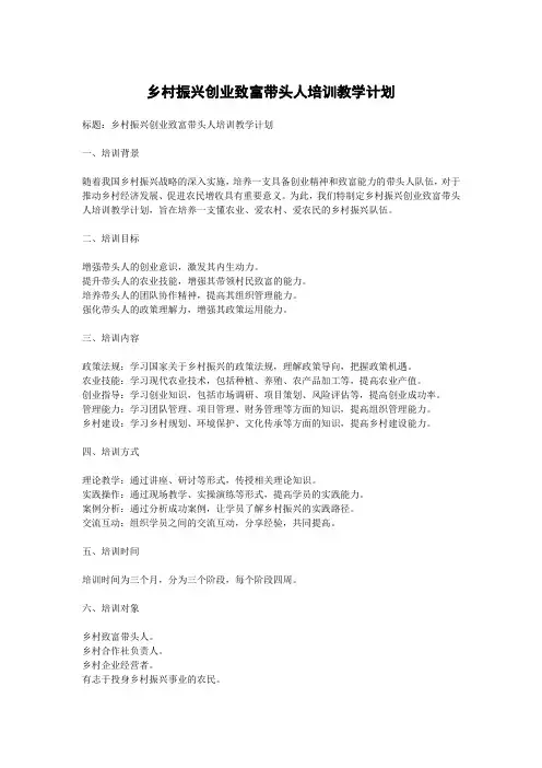 乡村振兴创业致富带头人培训教学计划