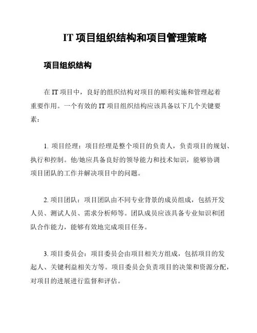 IT项目组织结构和项目管理策略
