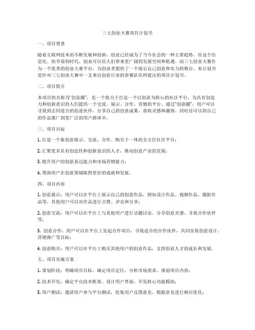 三七创业大赛项目计划书