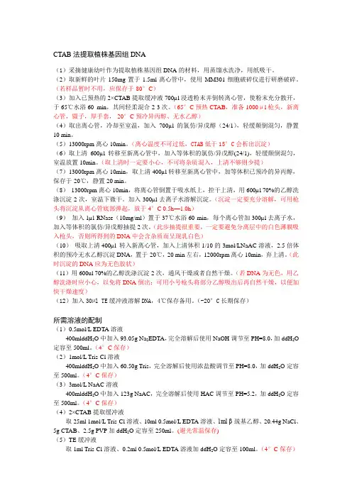 CTAB法提取植株基因组DNA