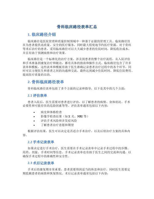 骨科临床路径表单汇总