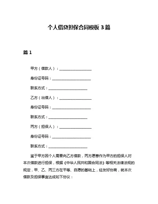 个人借贷担保合同模板3篇