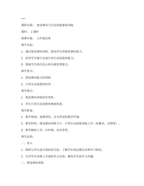 盲校康复课教案模板范文