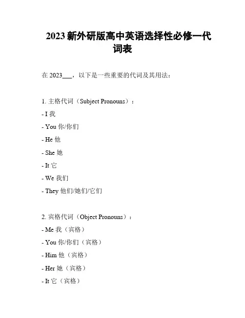 2023新外研版高中英语选择性必修一代词表