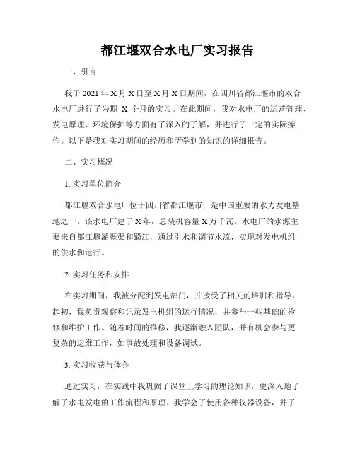都江堰双合水电厂实习报告