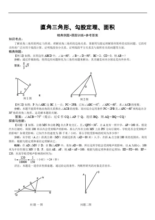 初二数学 勾股定理、面积精典例题含参考答案