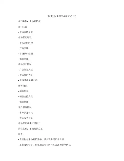 部门组织架构图及岗位说明书