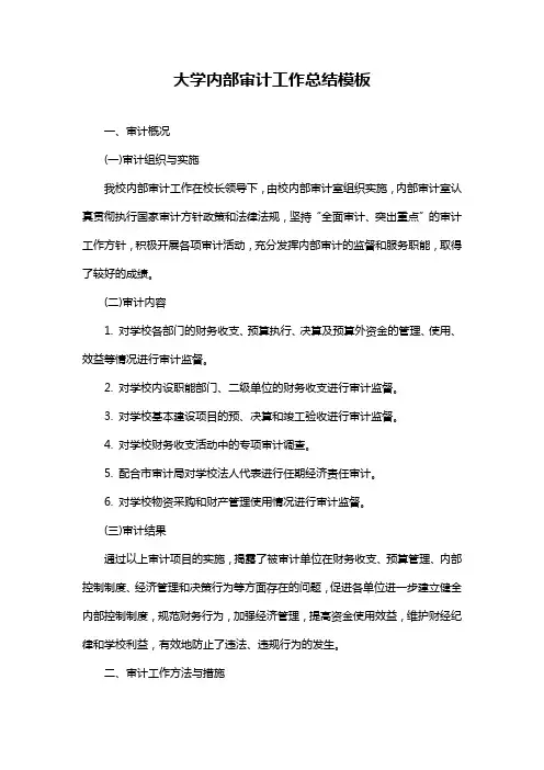 大学内部审计工作总结模板