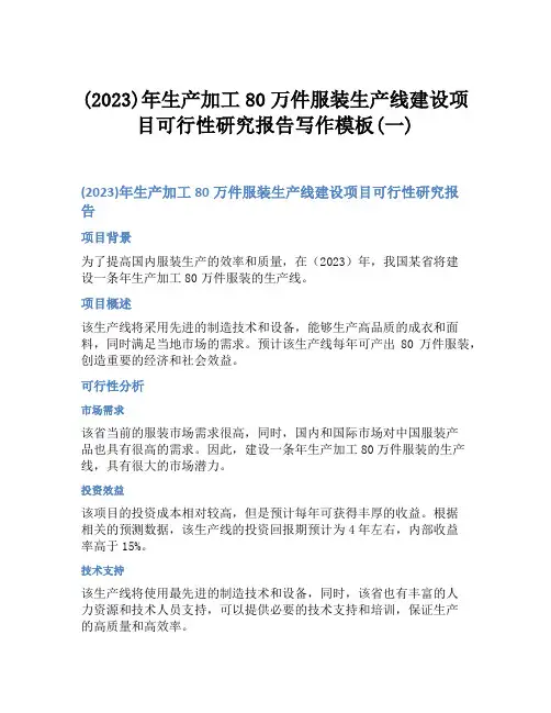 (2023)年生产加工80万件服装生产线建设项目可行性研究报告写作模板(一)