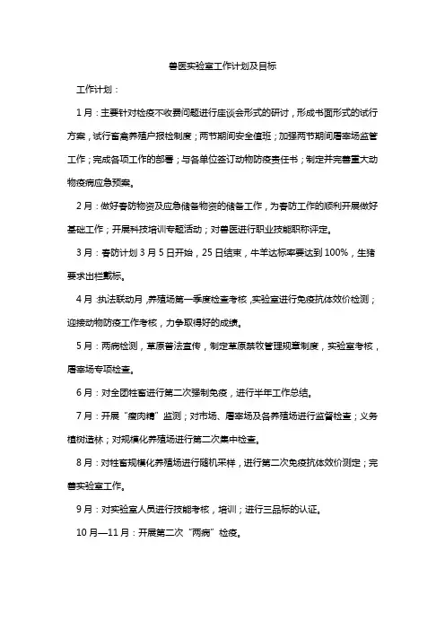 兽医实验室工作计划及目标