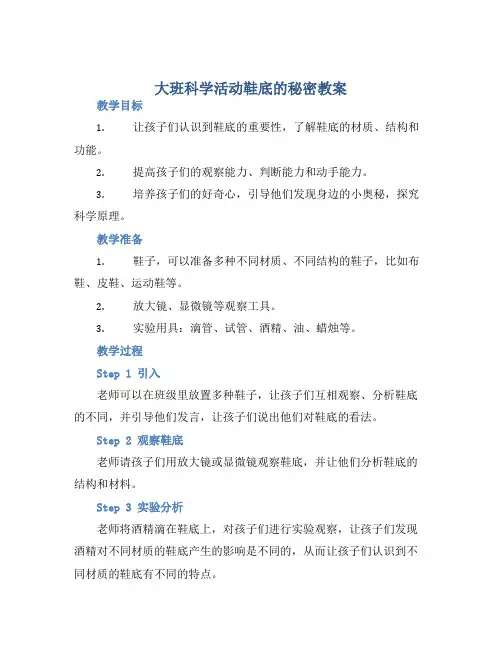 大班科学活动鞋底的秘密教案【含教学反思】