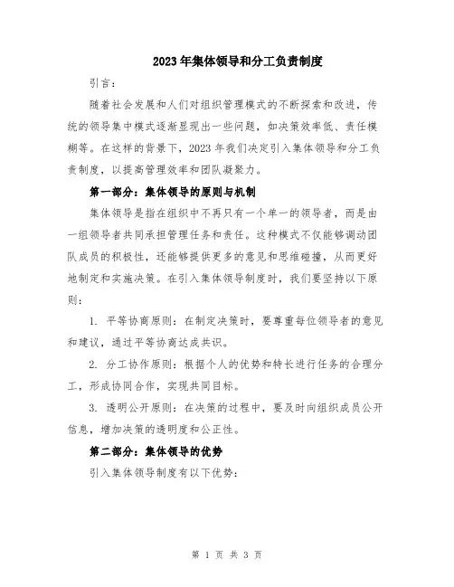 2023年集体领导和分工负责制度