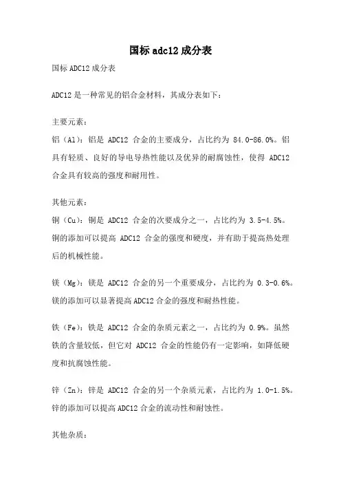 国标adc12成分表