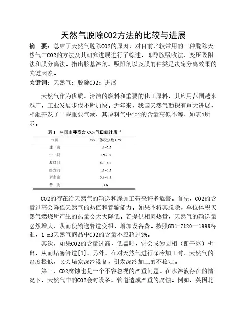 天然气脱除CO2方法