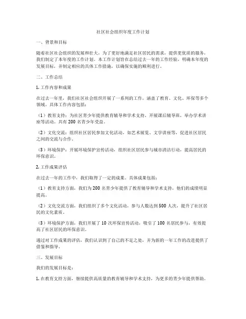 社区社会组织年度工作计划