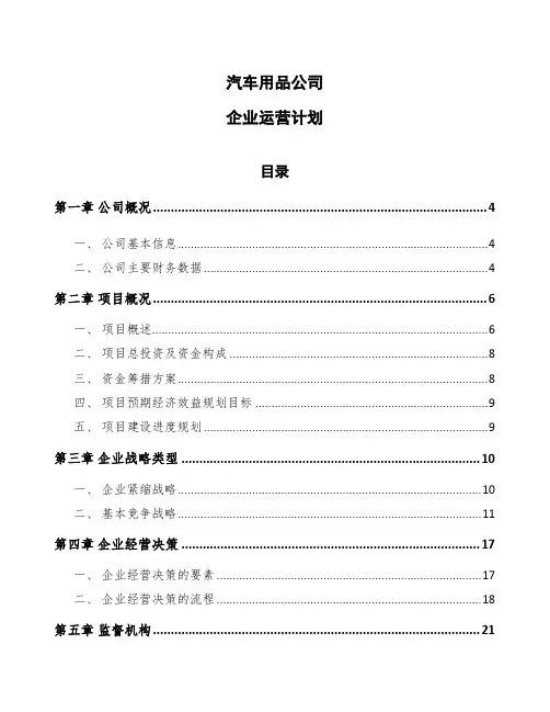 汽车用品公司企业运营计划模板