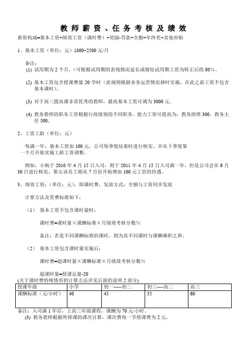 教师薪资、任务考核及绩效