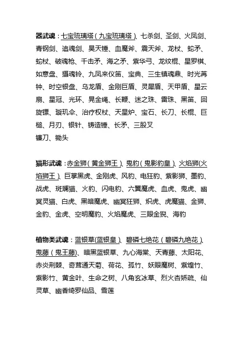 斗罗之武魂大全【范本模板】