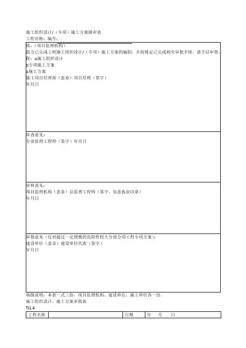 施工组织设计(专项)施工方案报审表