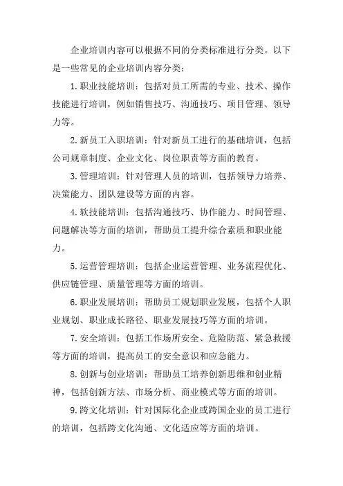 企业培训内容分类