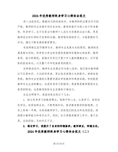 2024年优秀教师终身学习心得体会范文（三篇）