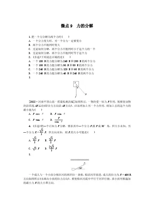 2024-2025年教科版物理必修第一册微点9力的分解(带答案)